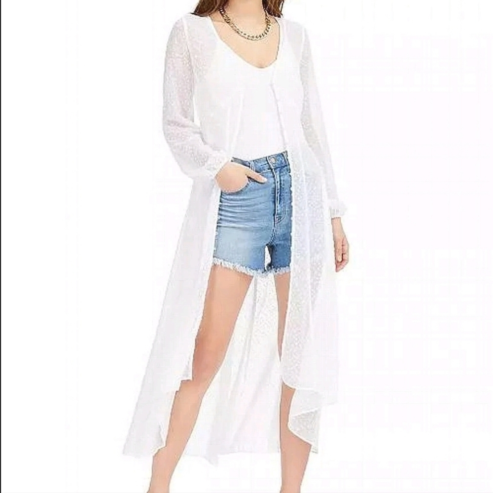 NWT BARIII Shear long button up white top. Duster cardigan Kimono Boho